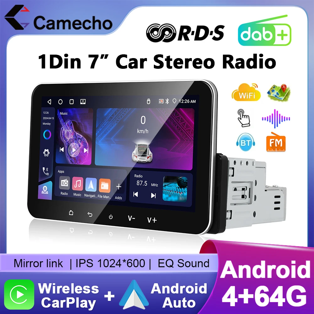 Camecho 4 + 64G أندرويد 1 الدين راديو السيارة 7 ''IPS شاشة مشغل وسائط متعددة لاسلكي Carplay أندرويد السيارات نظام تحديد المواقع ستيريو واي فاي ميرورلينك