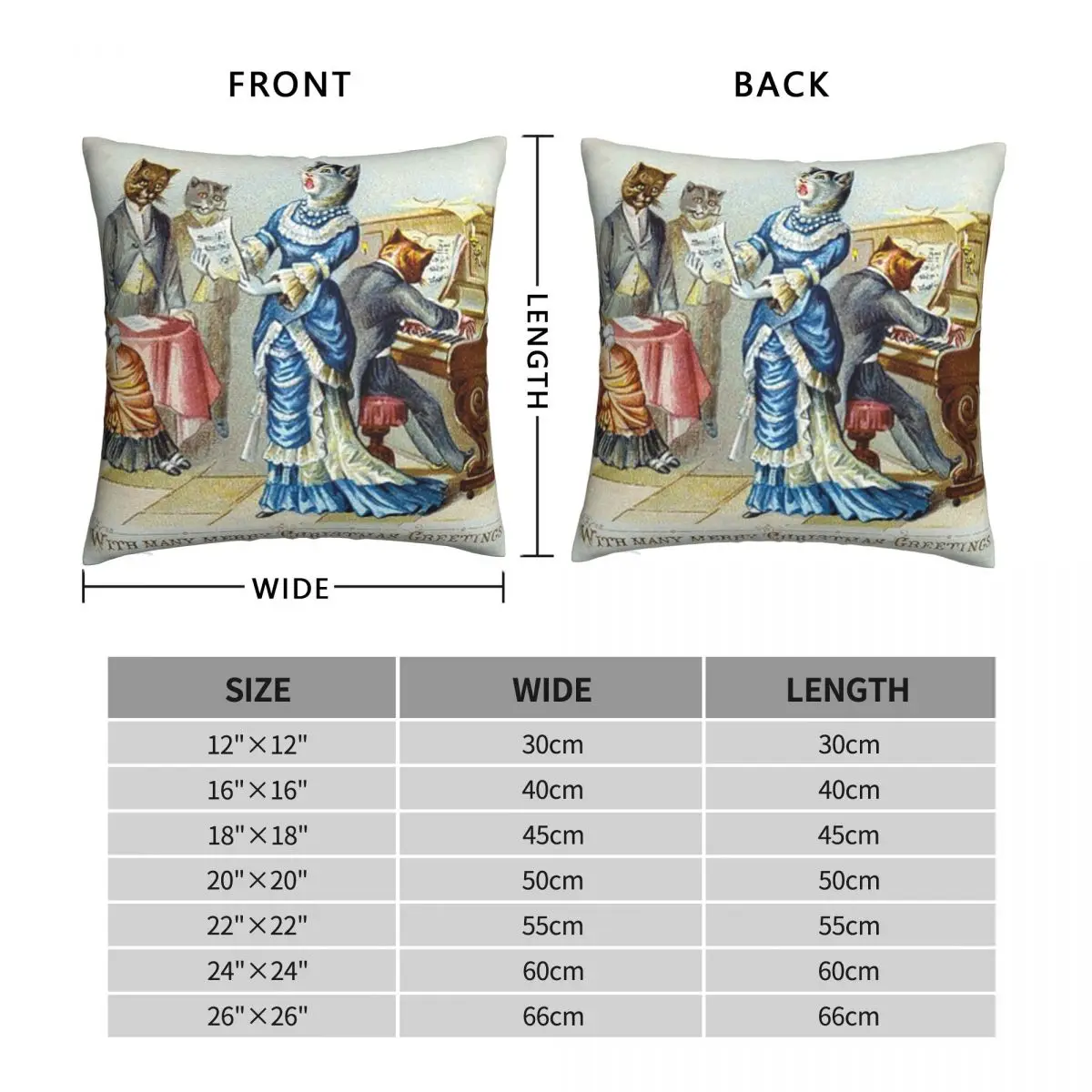 Victorian Christmas Cats Pillowcase Polyester Linen Velvet Pattern Zip Decor Bed Cushion Cover