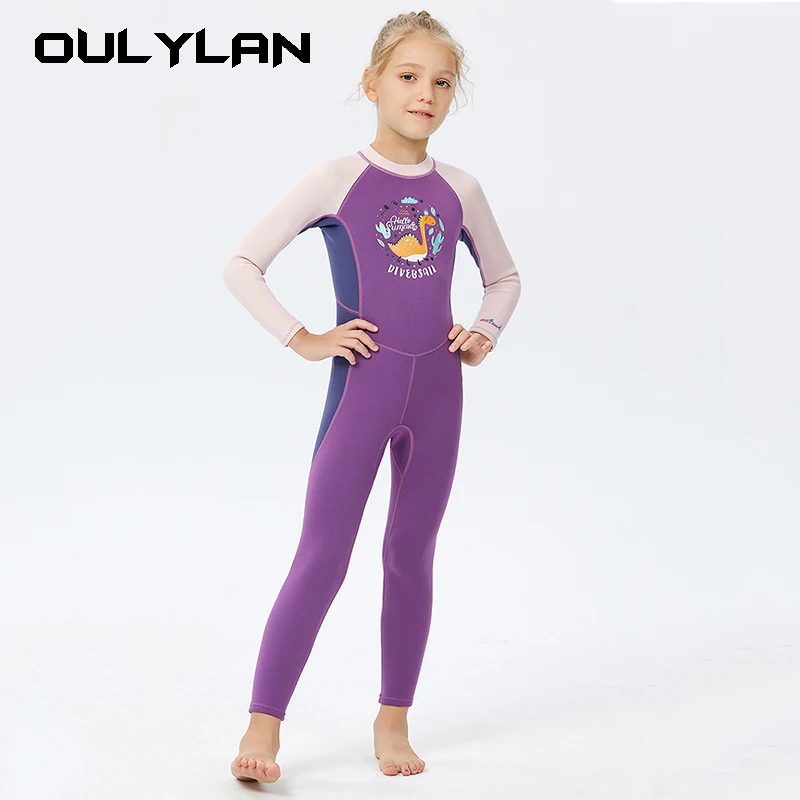 2024 Long Sleeve Children Bathing Suits Outdoor Sport Kids Swimwear Purple One Piece Girls Swimwear 2.5MM Warm Girl Clothes