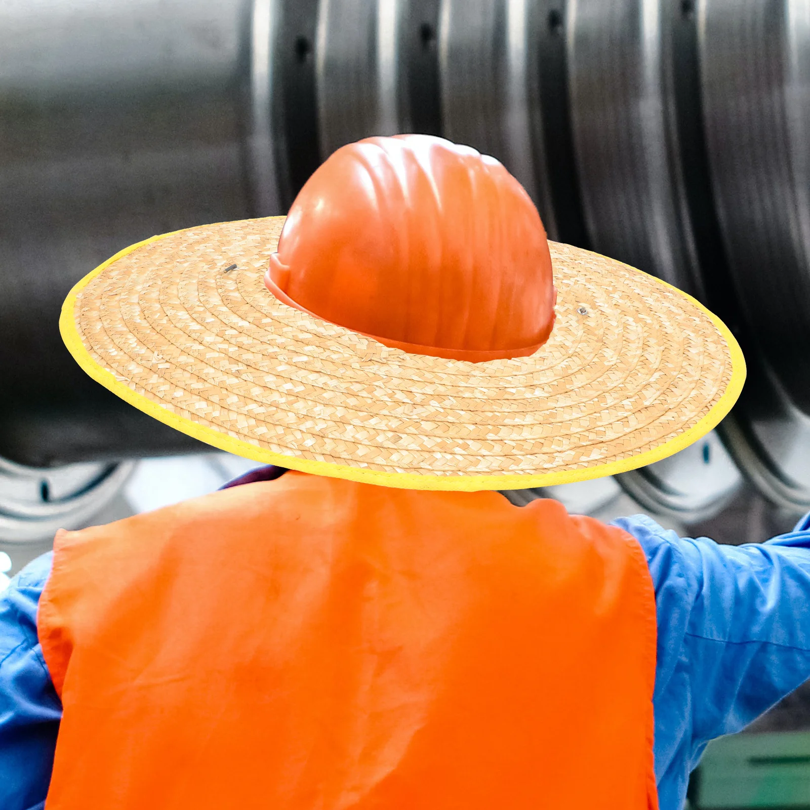 

2Pcs Hard Hat Sunshade Breathable Straw Wide Brim Visor Construction Outdoor Worker Protection Straw Hard Hat Sun Shade