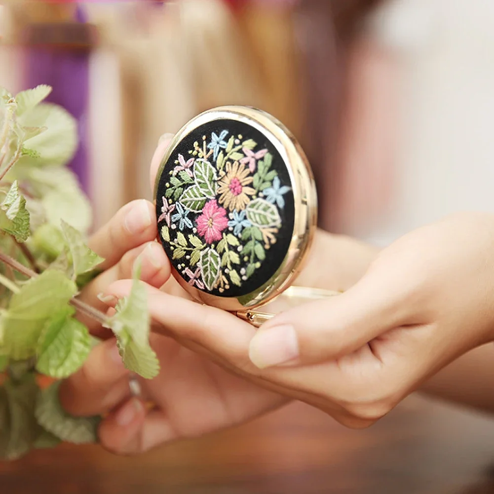 Handcraft Needlework Chinese Style DIY Embroidery Mirror  Cross Stitch Kit Mini Round Makeup Mirror