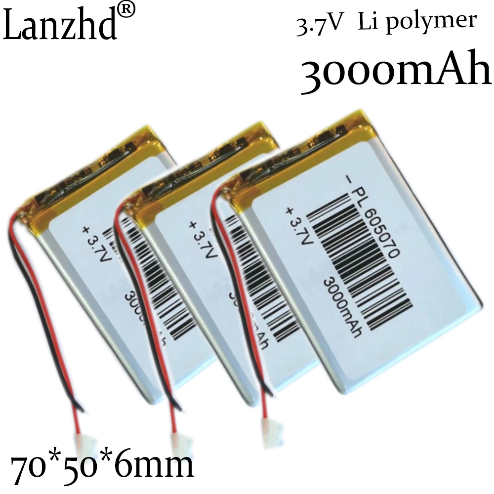 1-12 sztuk 3.7V 605070 Li bateria litowo-polimerowa 3000mAh płaska bateria uniwersalna DIY zasilanie mobilne rdzeń LED baterie Li-ion