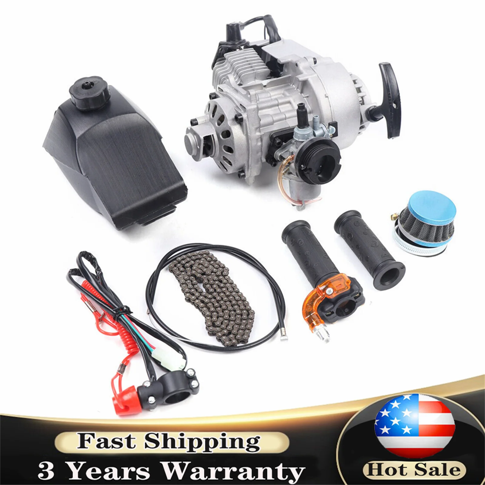 49cc 2 stroke Pull Start Engine Motor Kit for Mini Pocket Quad Dirt Bike ATV w/Fuel Tank