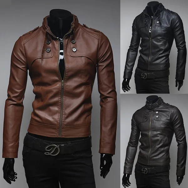 

Popular new products Korean version of the self-cultivation stand-up collar men motorcycle leather jacket PU leather jacket men