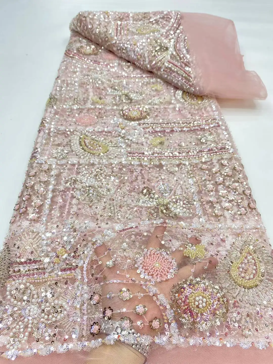 فاخر الأفريقي مطرز 2025 جودة عالية النيجيري الترتر مع اللؤلؤ الدانتيل الفرنسي تول أقمشة الدانتيل لخياطة فستان الحفلات