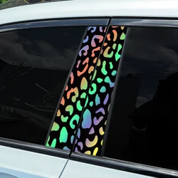 1PC Reflective Laser Leopard Print Car Stickers Auto B Pillar Waterproof Center Column Decoration Cover Scratches Decals