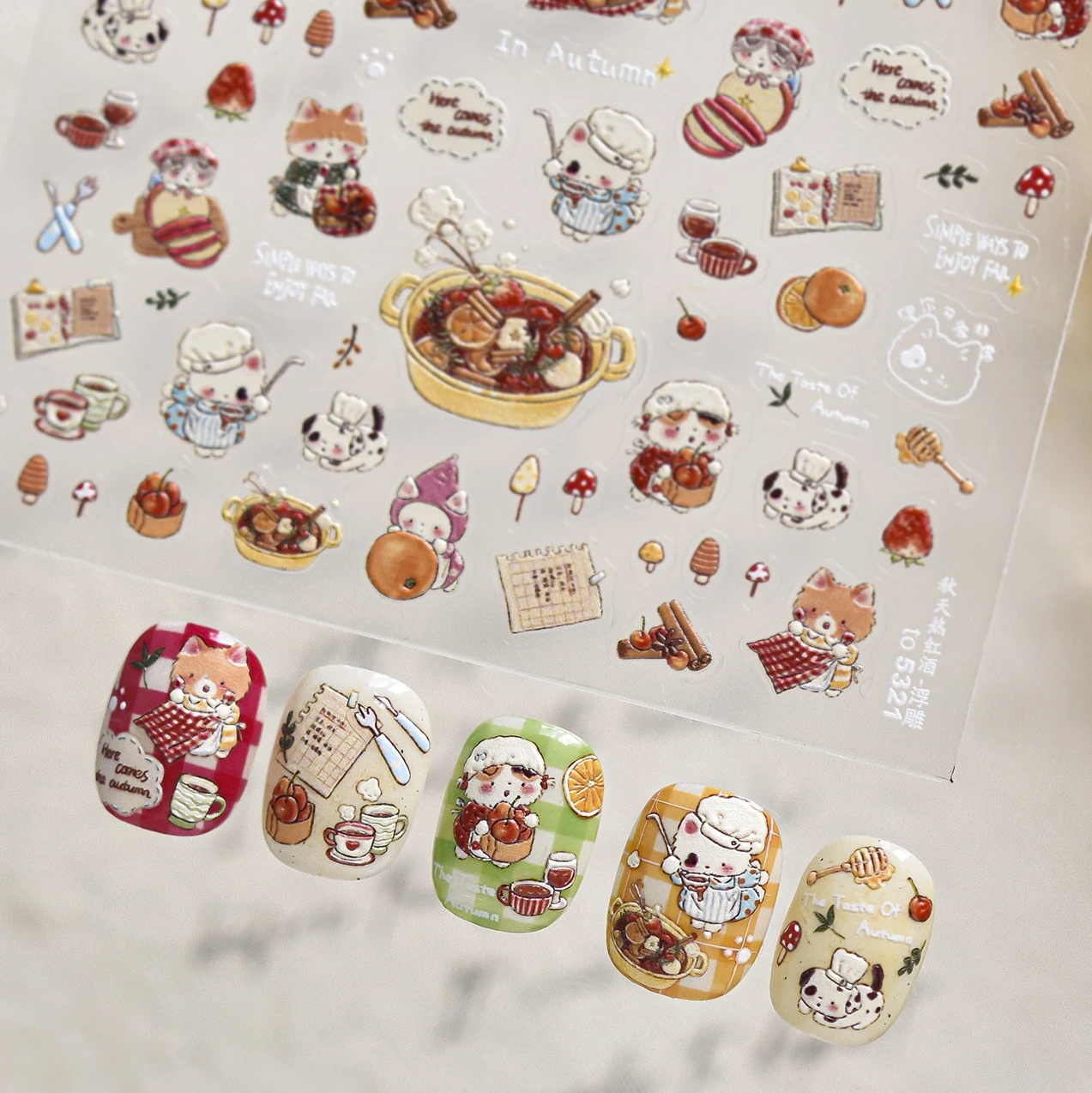 5D in rilievo carino bambola rotta adorabile orso gatto cane autunno vino rosso partito nail art adesivi decalcomanie manicure Kawaii ciondoli caldi