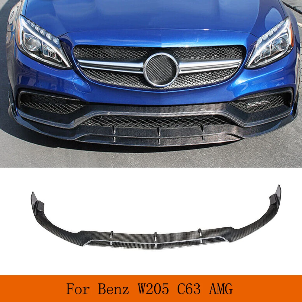 Car Front Bumper Lip Splitters Spoiler For Mercedes-Benz C Class W205 C63 AMG S 4 Door Sedan 2015-2019 Carbon Fiber Front Chin