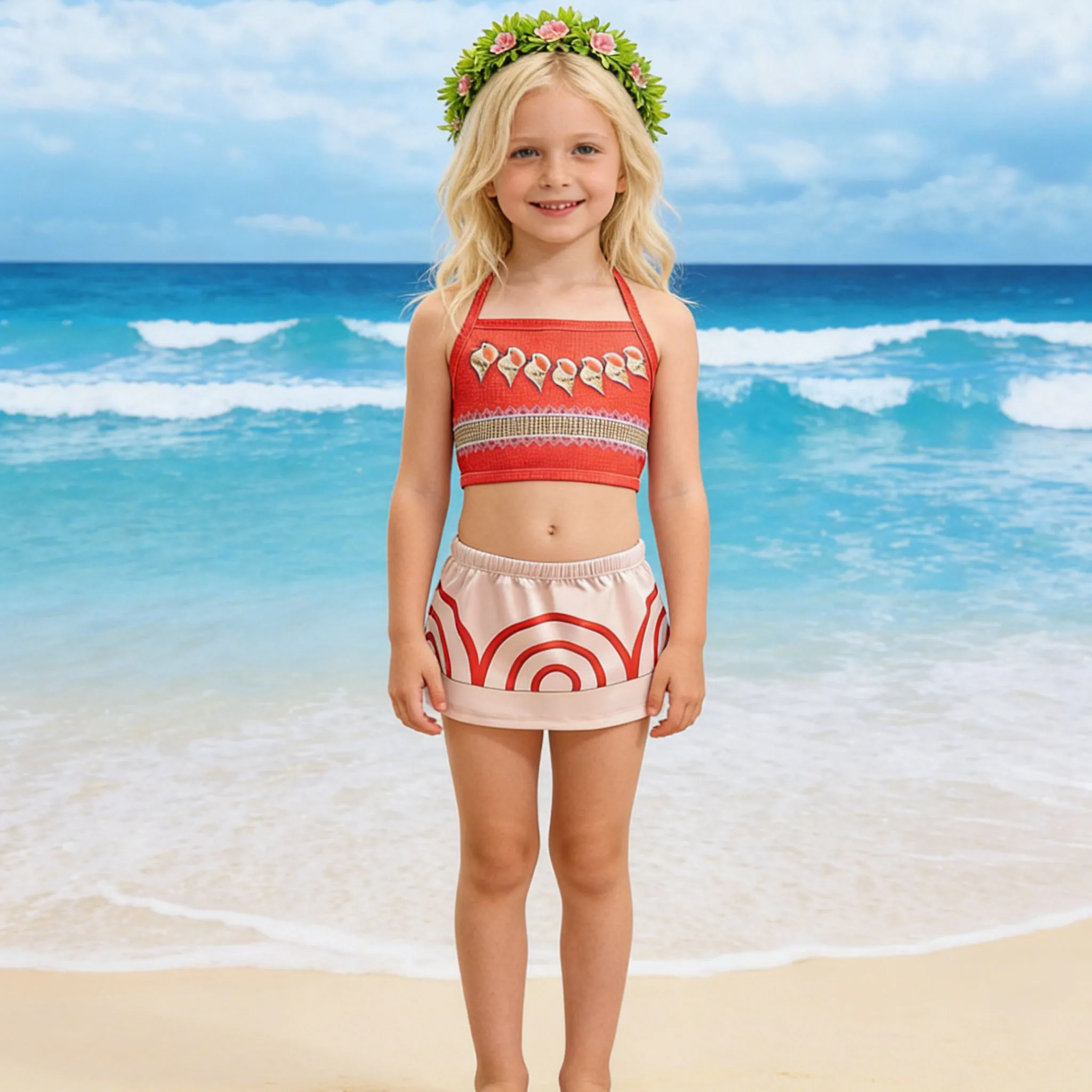 Little Girls Toddler Tropical Beach Cosplay Costume Polynesian Style Kids Party Dress for Halloween Carnival Role‑Play Outfit