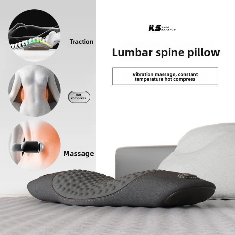 Solvath Memory Foam Heated Massage Lumbar Support Pillow Maternity Waist Cushion for Bed Sleeping Back Support