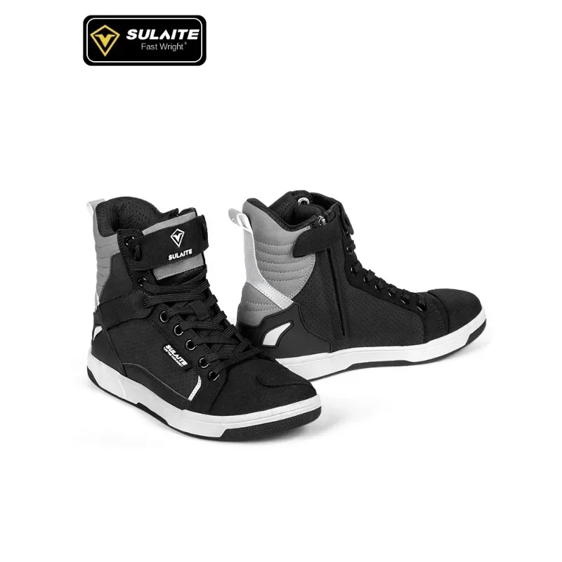 SULAITE Motorcycle Boots Summer Rally Boots, High Top Casual Shoes, Vintage Motorcycle Shoes Travel Breathable