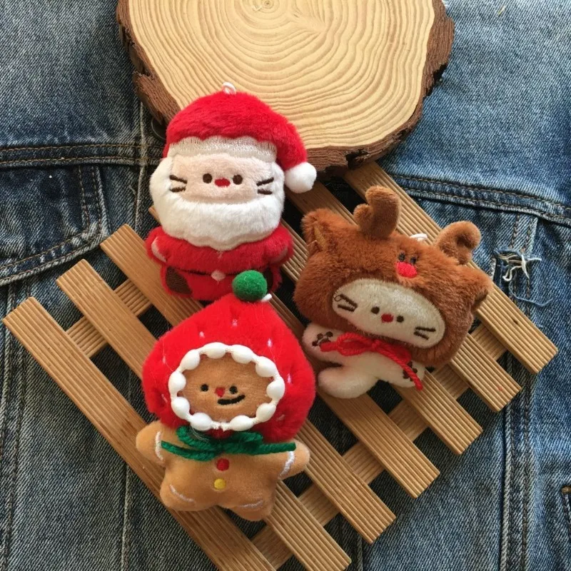 Christmas Plush Keychain Santa Claus Tree Apple Reindeer Bag Decore Charm Cute Plush Keyring Collection for Xmas Gifts
