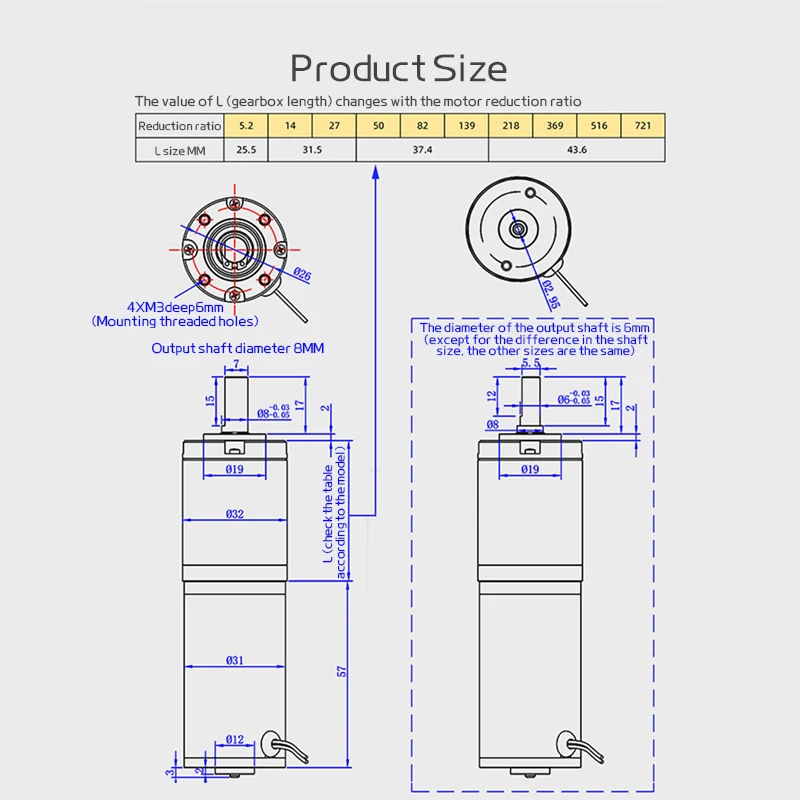 32GP-31ZY Miniature Planetary Gear DC Motor 12V~24V, High Torque, Adjustable Forward and Reverse Rotation, Metal Gear DC Motor.