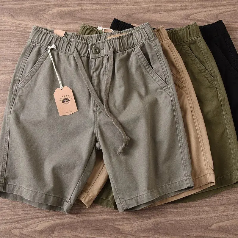 Summer Casual Workwear Shorts Men's Large Size Elastic Waist Sports Wear Resistant Five-Quarter Length Polyester Fiber Shorts