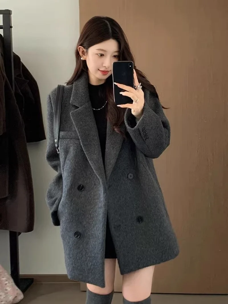 

2026 New Korean Style Wool Blazer for Women - Short Thick Warm Coat,Autumn Winter Suit Jacket, Fashion Office Outerwear w2194