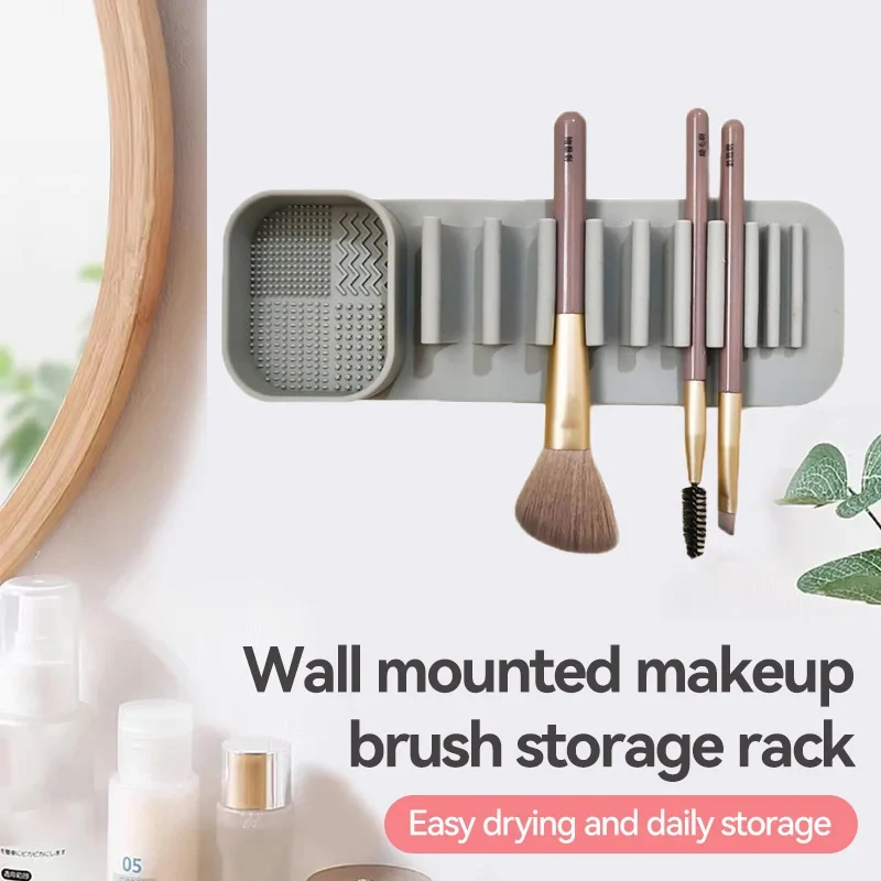Makeup Brushes Wall Mounted Drying Rack Soft Silicone Cosmetic Brushes Storage Cleaner Tool Hanging Organizer for Beauty Tools