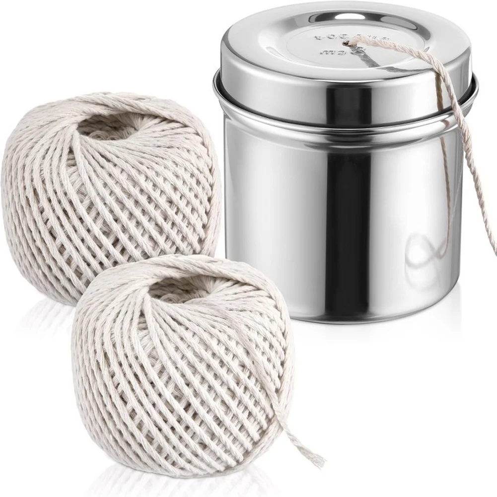 Stainless Steel For Kitchen Twine Holder with 2 Rolls 65 Meter Cotton String for Cooking Herb Bundling and More