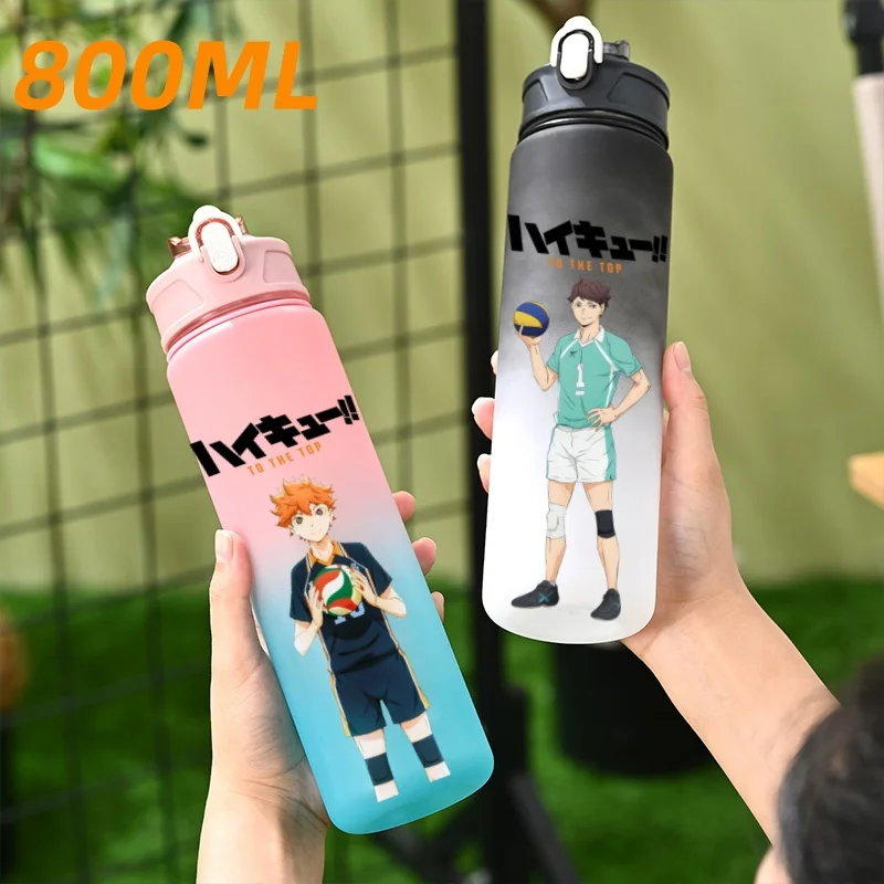 

800ML Anime Haikyuu Large Capacity Sports Water Bottle with Straw Leak Proof Colorful Plastic Cup for Gym Outdoor Sports Camping