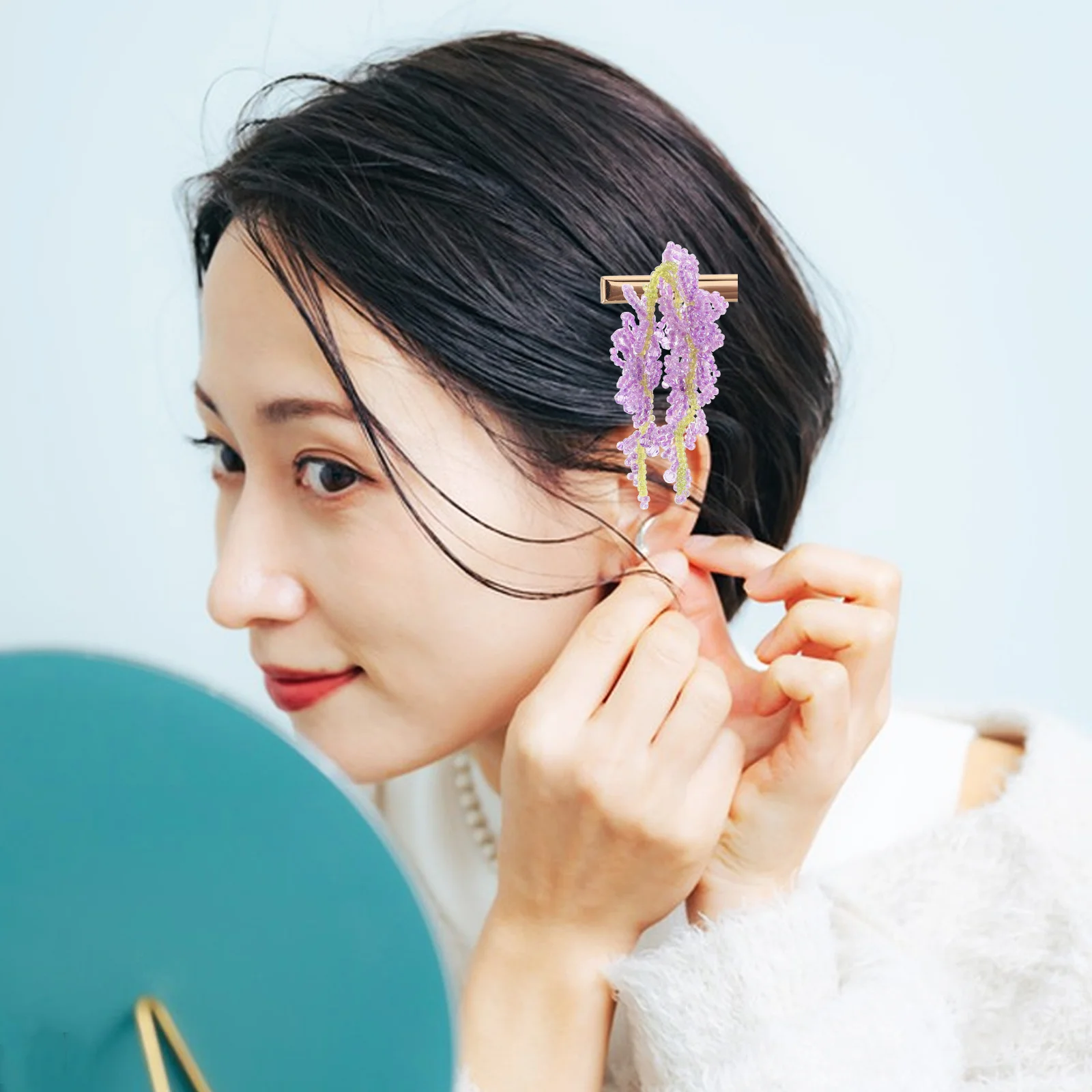 

DIY Hair Clip Making Kit Wisteria Flower Tassel Charm Women Hair Accessories Traditional Floral Decoration Ornament
