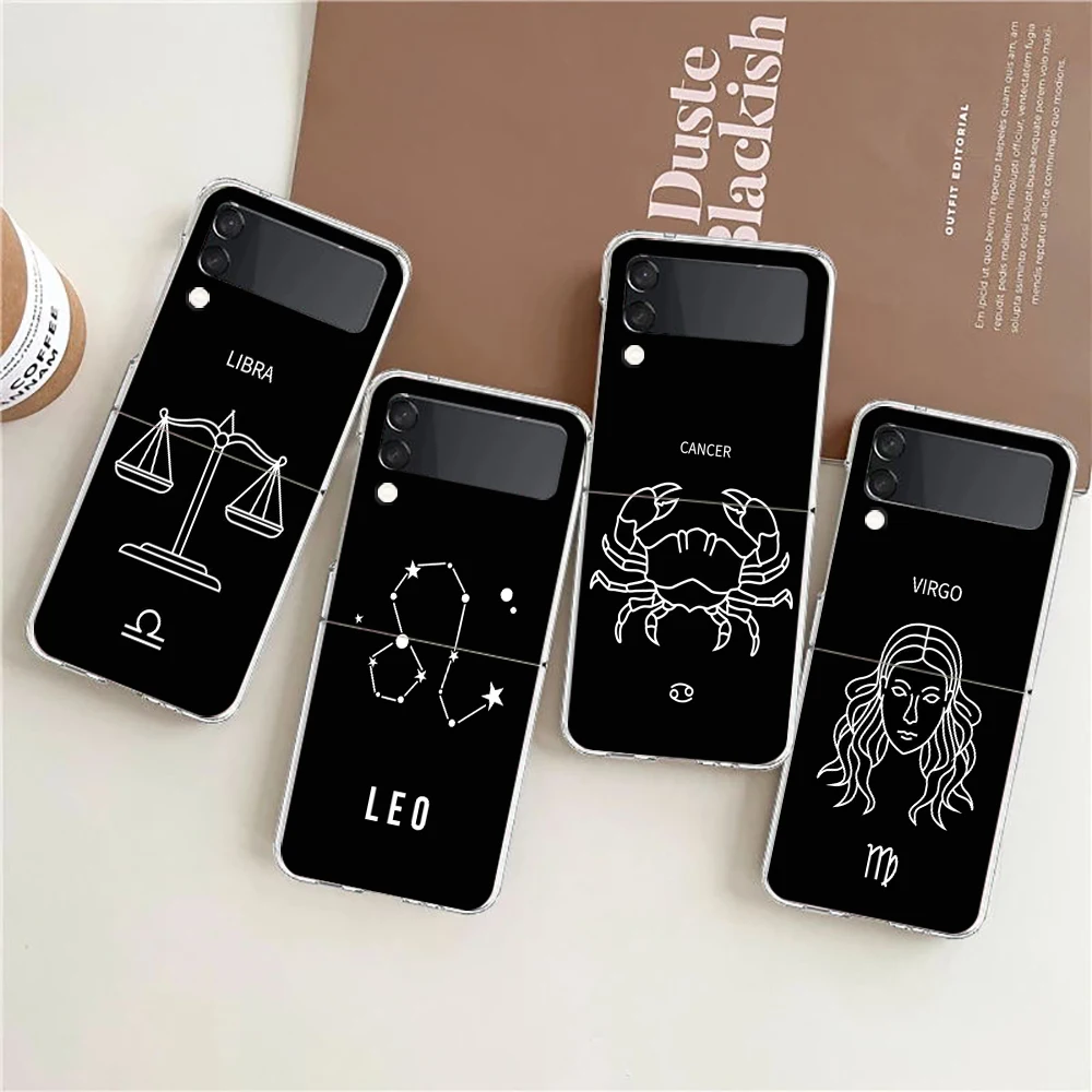 Twelve constellations Phone Case For Samsung Galaxy Z Flip 3 4 5 Hard Folding Clear PC Bumper For Samsung Z Flip 6 Cover