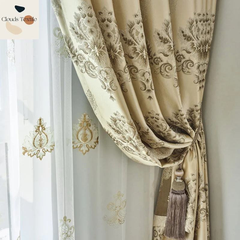 Custom  Size！！European Jacquard Luxury High Precision Semi-blackout Curtains for Living Dining Room Bedroom Embroidered Decor