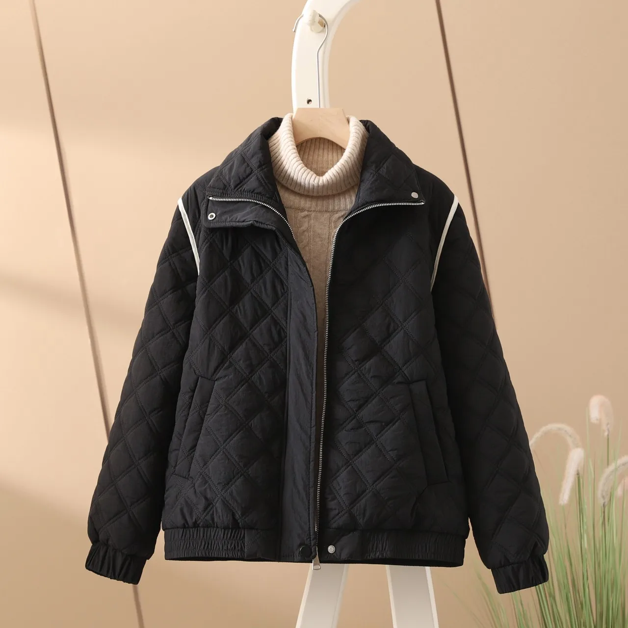 Damen bekleidung Herbst/Winter Revers Mantel einfarbige Langarm jacke geste ppte Linien großer Kurz mantel