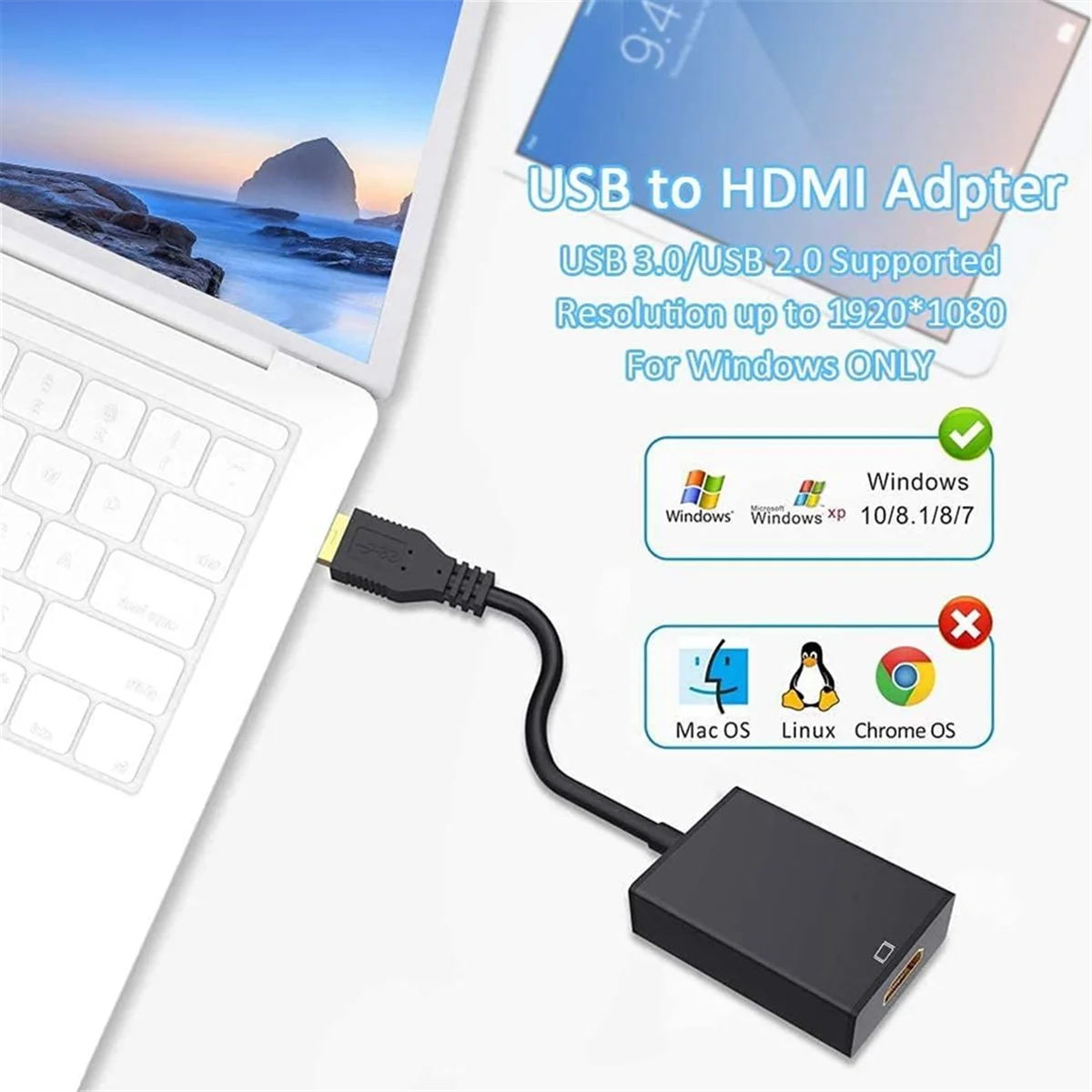 USB to HDMI-Compatible Adapter, USB 3.0/2.0 to HDMI-Compatible Adapter 1080P HD Multi-Display Video Audio Graphics