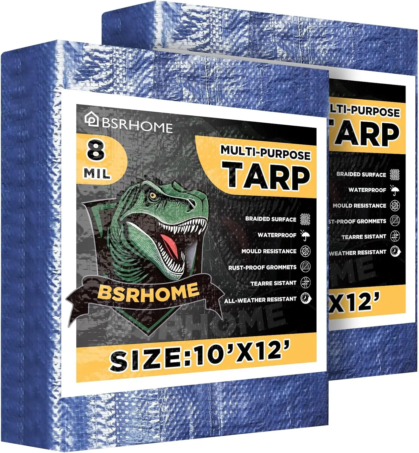 

Waterproof Tarp 10x12 Feet, 2 Pack Heavy Duty Blue 8 Mil Thick Tarpaulin with Rustproof Aluminum Grommets for Outdoor Rain Cover