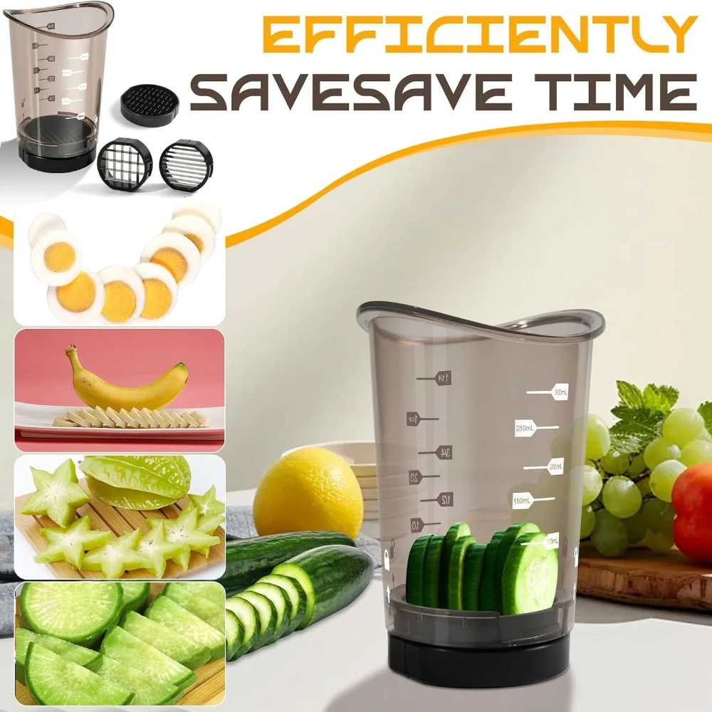 Manual Food Slicer Cup - Replaceable Stainless Steel Blades Multifunctional Easy Clean Fruit & Vegetable Slicer Kitchen Gadget