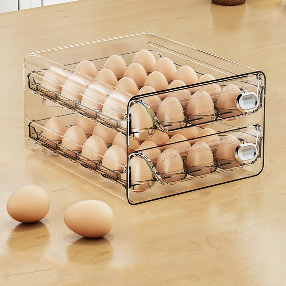 Creative Transparent Egg Storage Box Clear Plastic Double Layer Egg Container Time Scale Stackable Egg Holder Fresh Keeping