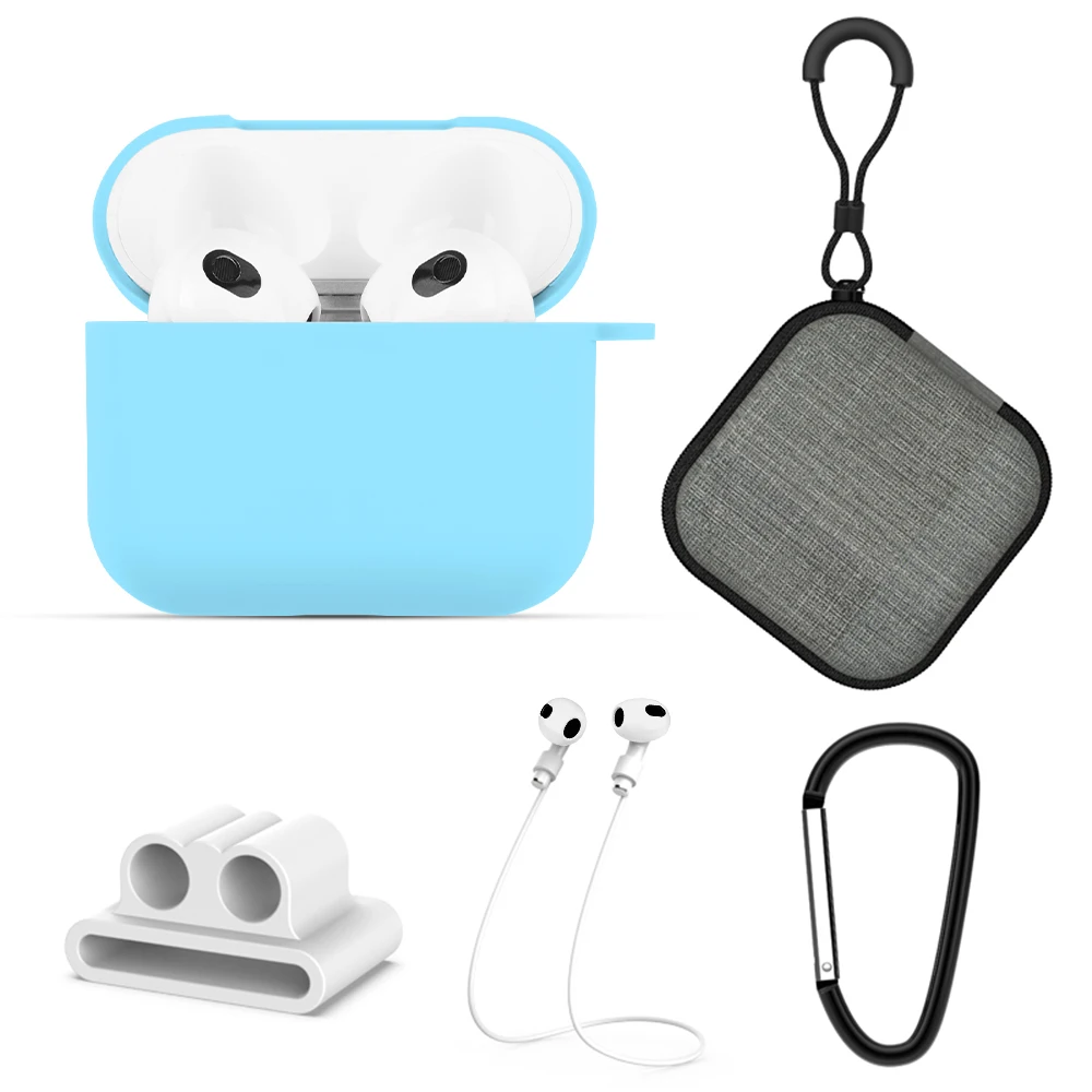 5pcs/set Anti Scratch Earphone Protective Silicone Case Set For Apples Airpods 3 Wireless Headset Covers Anti-lost Accessories