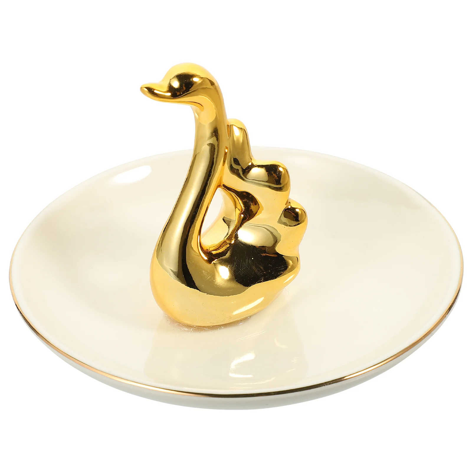 

Dustproof Ceramic Jewelry Tray Ring Dish Organizer Creative Swan Shape Elegant Design for Home Dresser Store Display