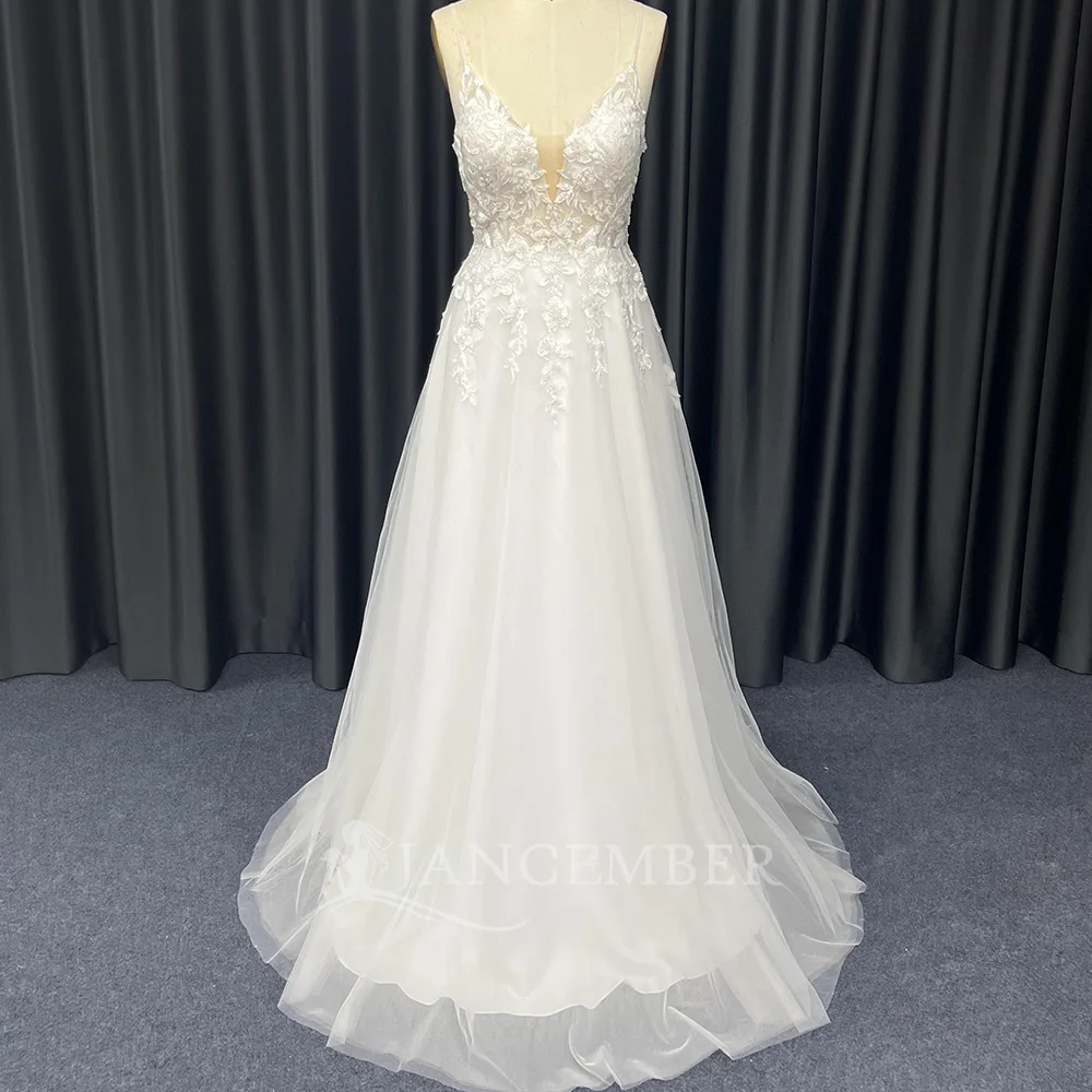 

Beach Wedding Dresses For Bride Elegant Lace Boho Wedding Gowns V-neck Sleeveless Princess Bride Dresses свадебное пл