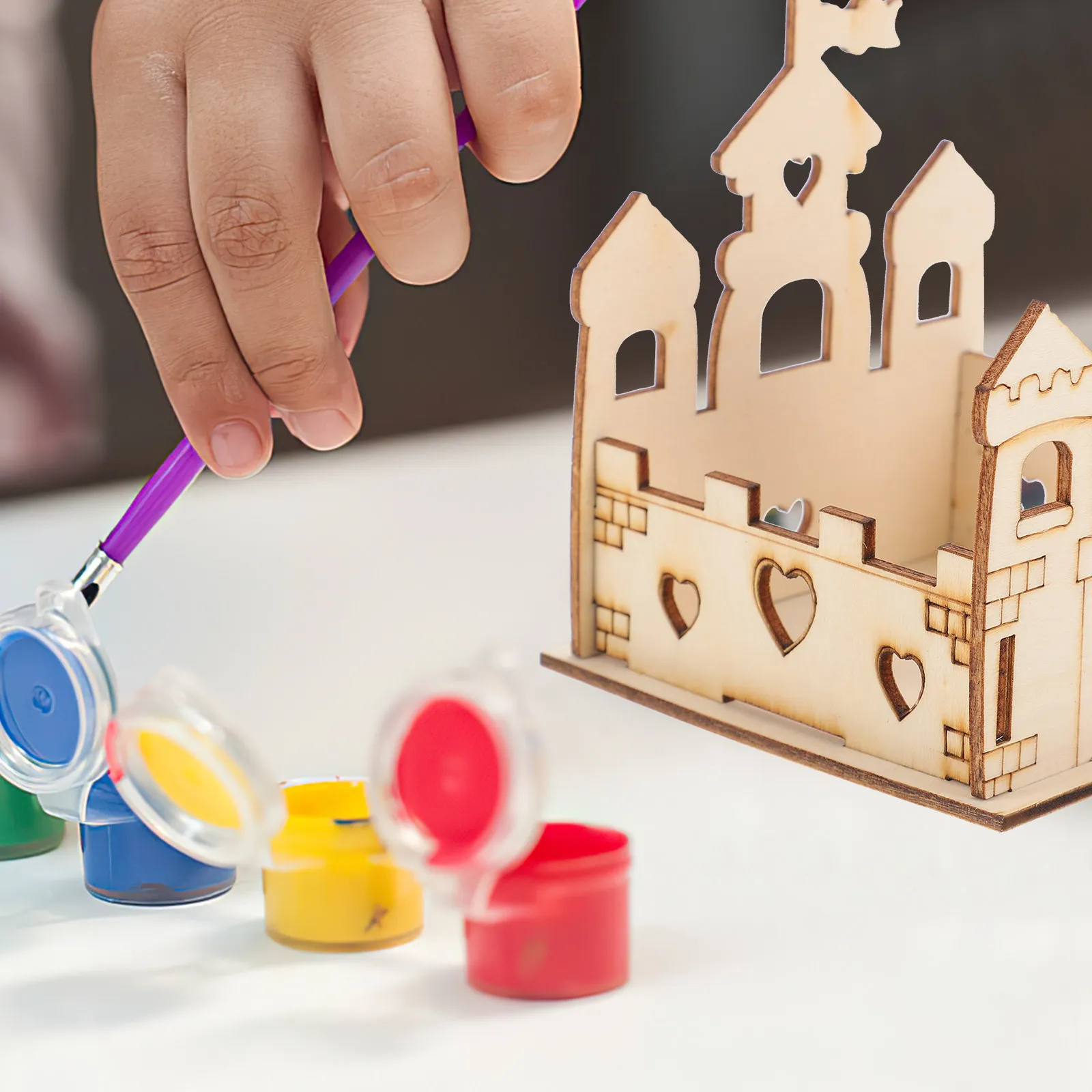 

1Set DIY Castle Craft Kit Natural Wood Unpainted Construction Set for Children Coloring Painting Decorating Imaginative Play