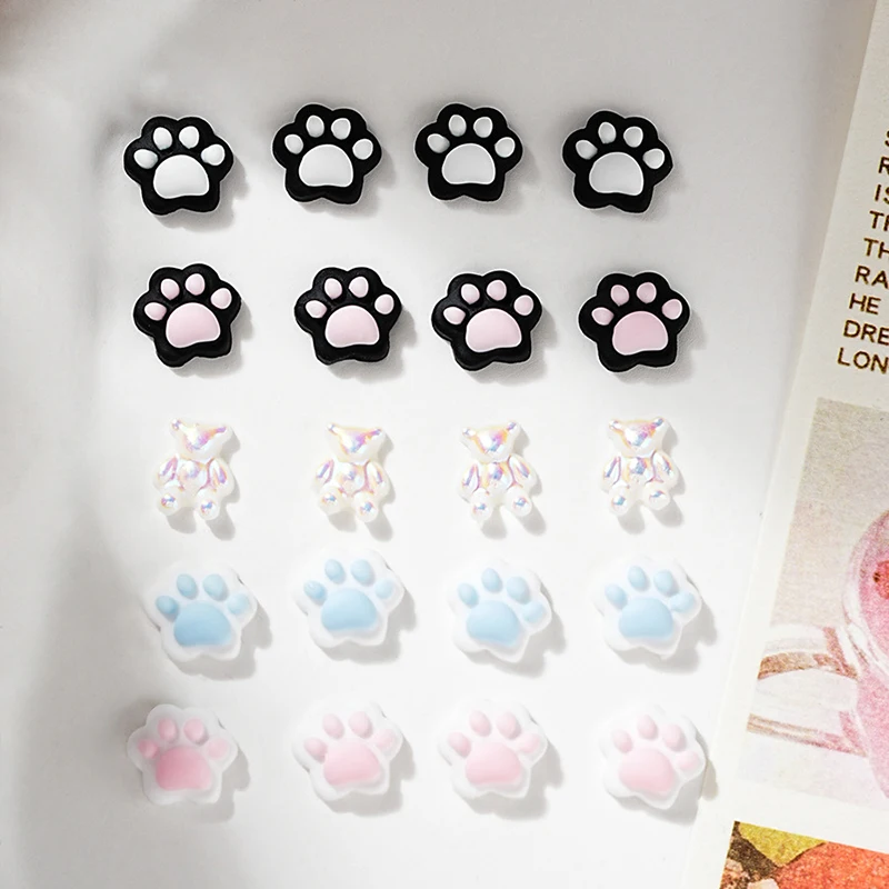 50pcs Cartoon Cat Paw Nail Art Resin Rhinestones Mix Colors Nail Art Charms Cat Paw Shaped Manicure Supplies