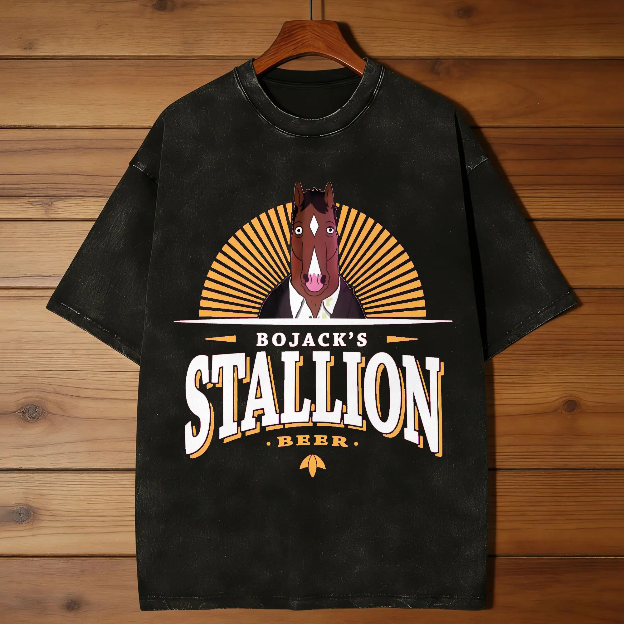 Bojack Horseman Stallion Beer T-Shirt Summer  Streetwear T-Shirts Cotton Leisure Tshirt For Man Short Sleeve Loose Clothes