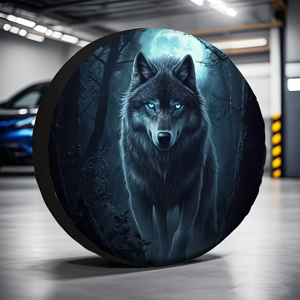 Waterproof Spare Tire Covers Featuring A Wolf Design Made From Versatile Polyester Fabric Ideal for Parking on For Muddy Roads