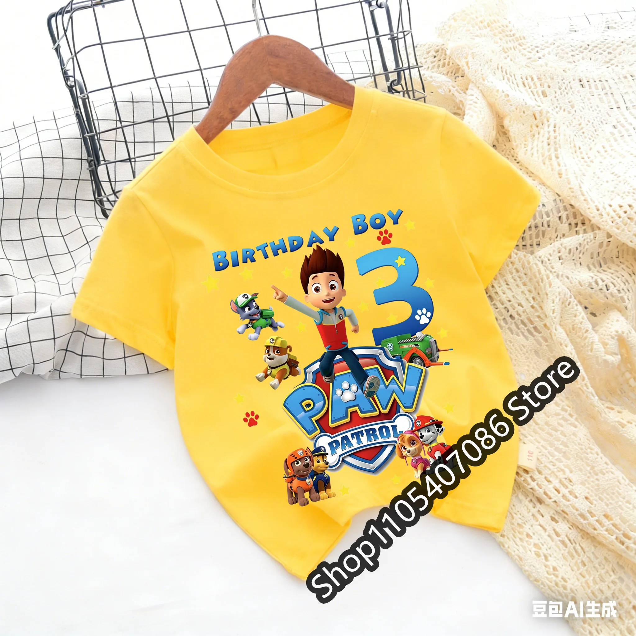 Paw Patrol Kawaii T-shirts for Children Cartoon Number Printed Short Sleeved Shirt Boys Summer Fashion T-shirt Birthday Gifts