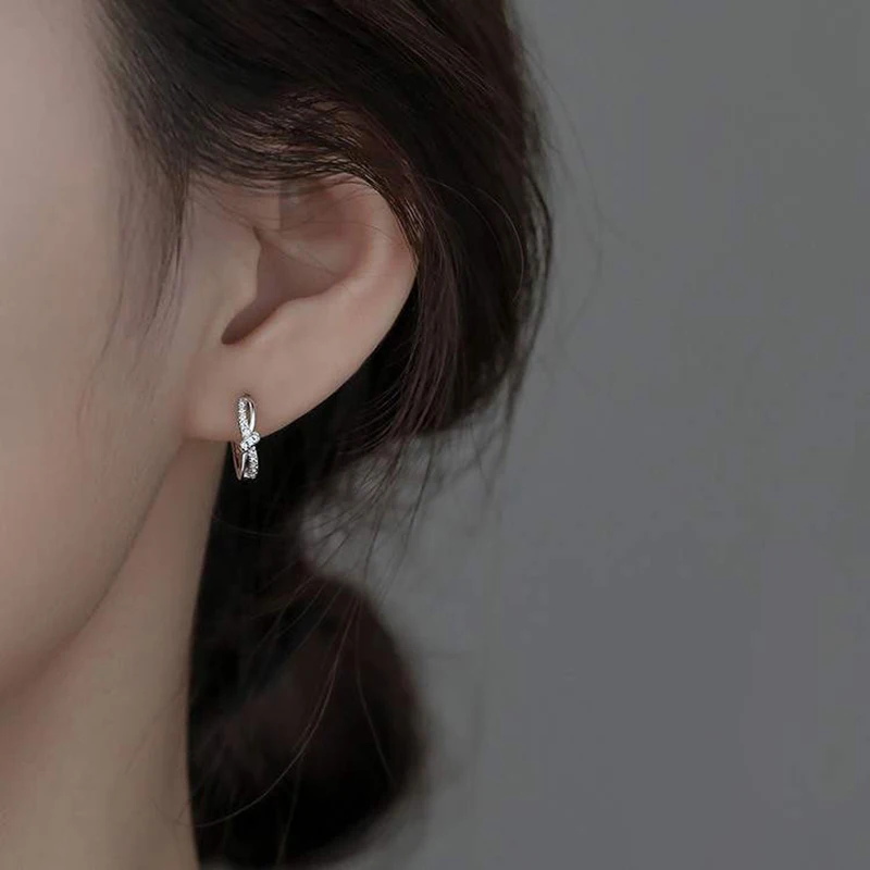 Geometric Small Hoop Earrings For Women Shiny Crystal Tiny Huggies Female Trendy Earring Piercing Accessories Jewelry Best Gift