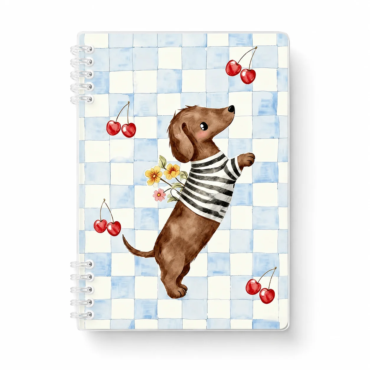 Spiral Notebook Cute Dachshund Cherry Pattern Notebook Refillable Lined Journal for School Office Writing Stationery Gift