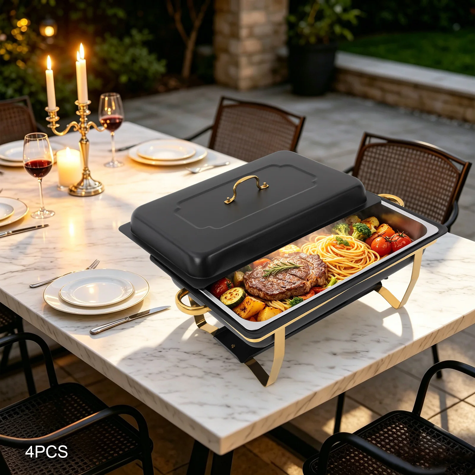 Chafing Dish Set, Stainless Steel Chafing Dish, 4‑Pack 9QT Rectangular Chafing Dish Set, Chafing Dish Buffet Set, for Banquet and Party