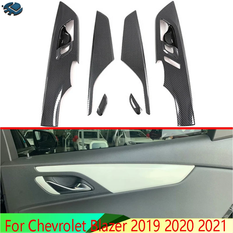 Carbon Fiber Style Inner Door Handle Cover Catch Bowl Trim Insert Bezel Frame Garnish For Chevrolet Blazer 2019 2020 2021