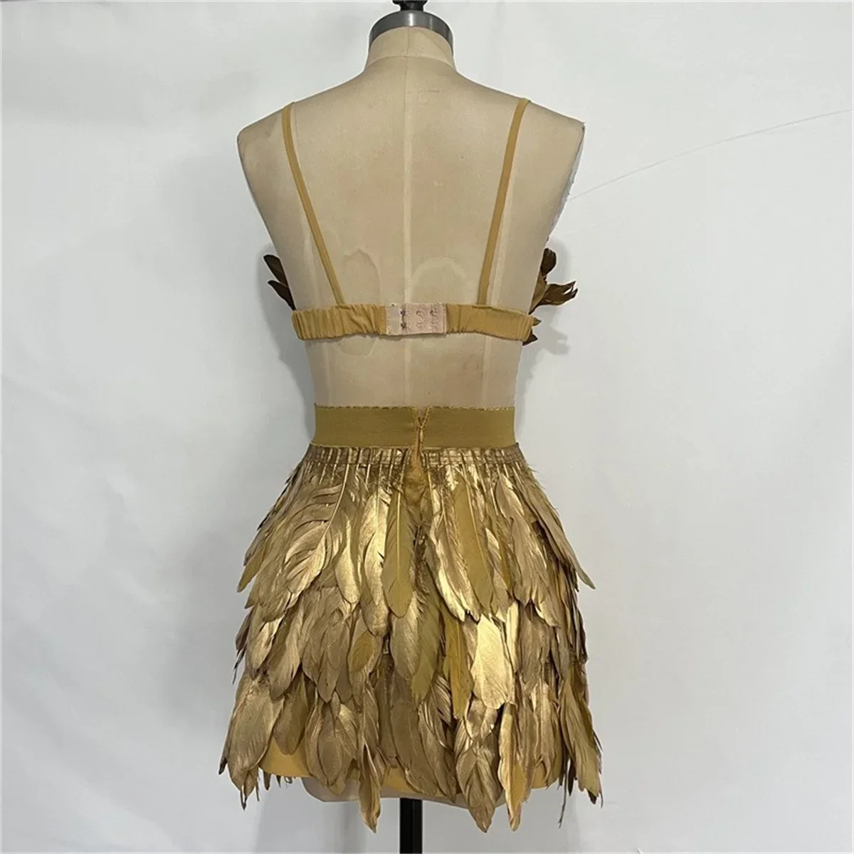 gold feather dress costume Gold Feather Goddess Dress Costume Inspired by Kendall Corset Skirt and Wings Only