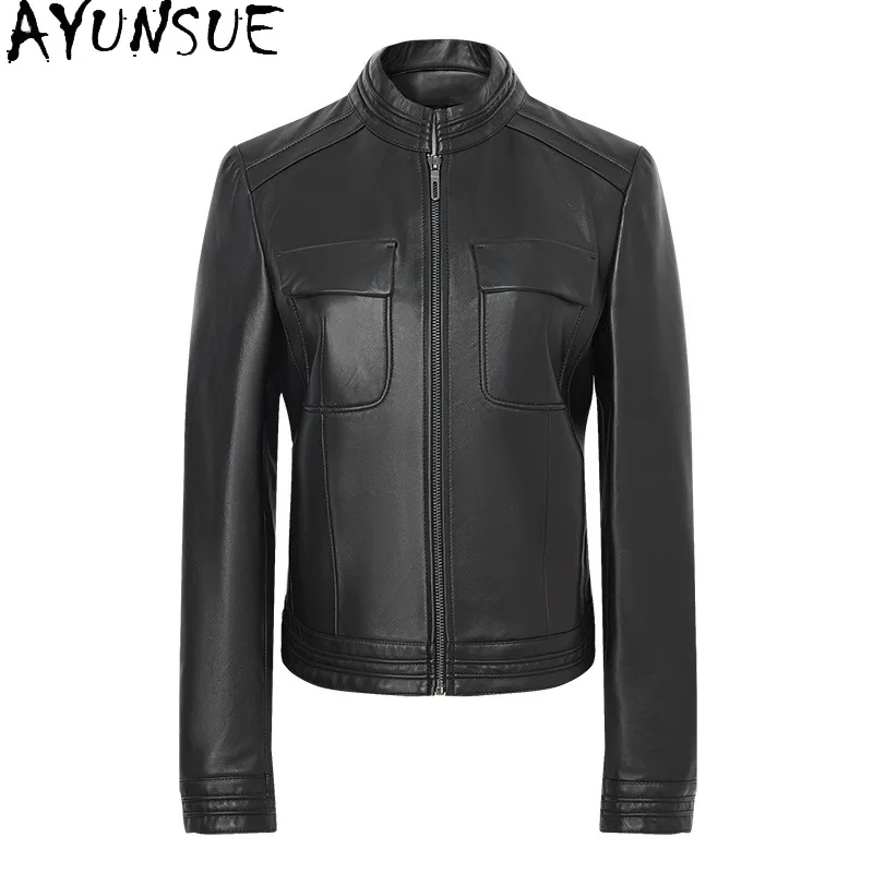 AYUNSUE リアルレザージャケット女性バイクコート天然シープスキン新ジャケット女性春秋服 Косуха Женская