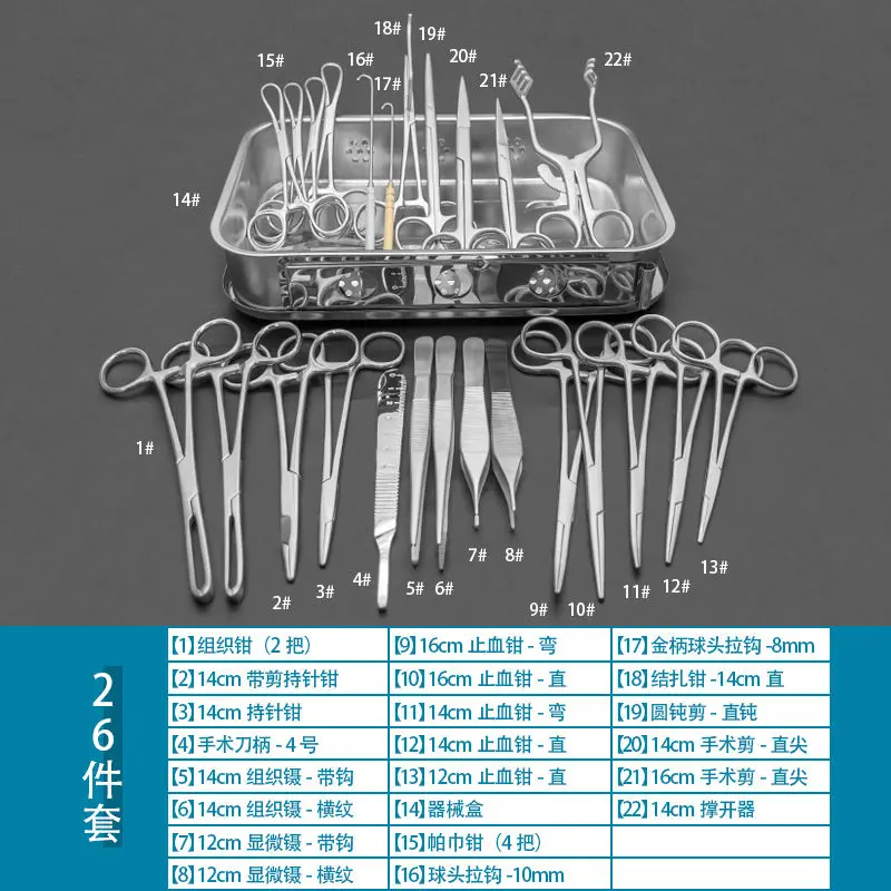 Animal soft tissue surgical instruments, dissection and sterilization tools, scissors, hemostatic forceps, tweezers