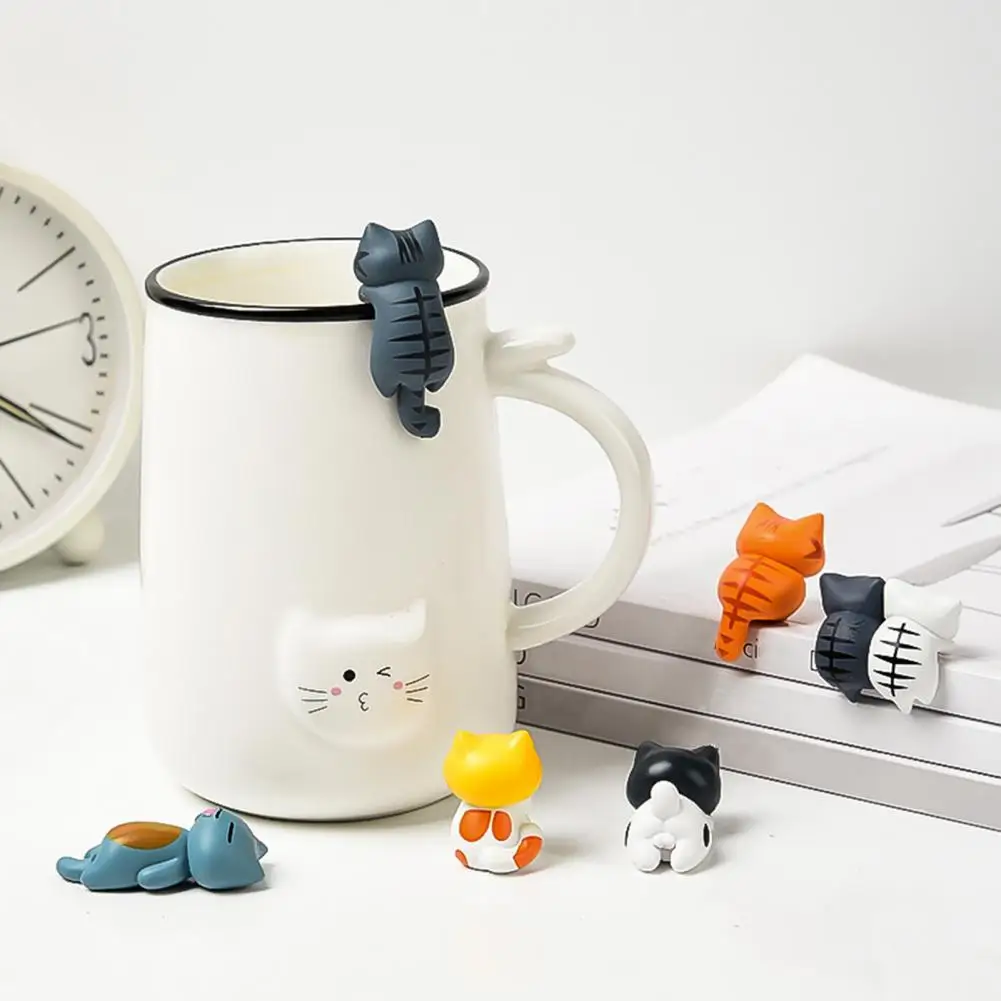 Cute Cat Cup Rim Ornaments Lazy Cat Phone Case Decor Cute Lying Cat Mug Hugger Clip-on Mini Tabby Figurine for Cup Monitor