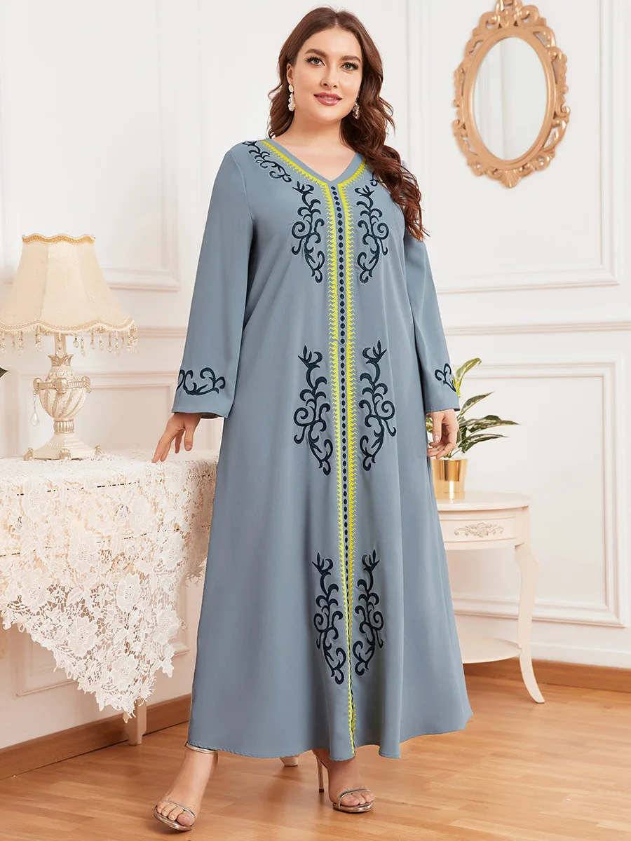 

Elegant Muslim Kaftan Abaya women Dress Embroidery Abaya Long Robe Tunic Ramadan Islamic Turkey Eid Moroccan Caftan Dubai Arab