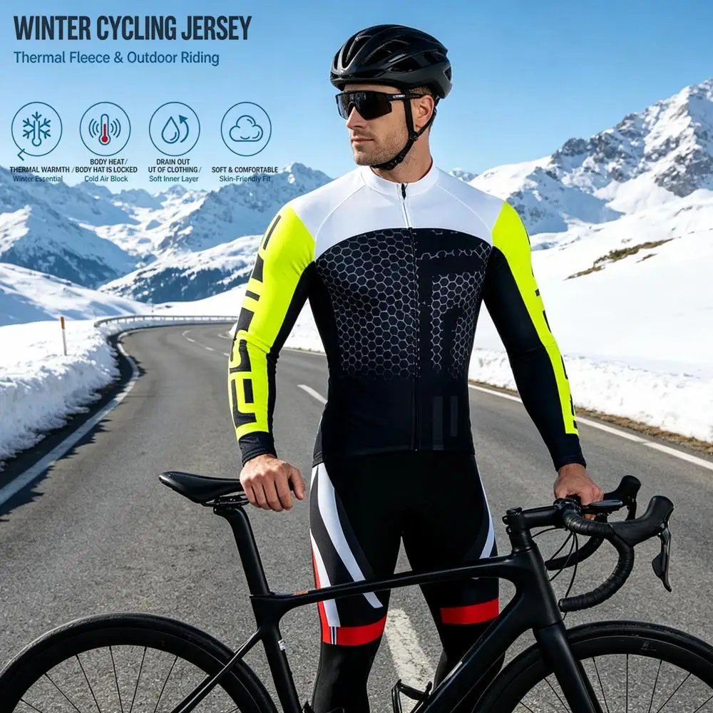 Winter Thermal Fleece Cycling Jersey Set Long Sleeve Cycling Jersey Mountain Bike Clothes Bicycle Clothing MTB Cycling Clothing