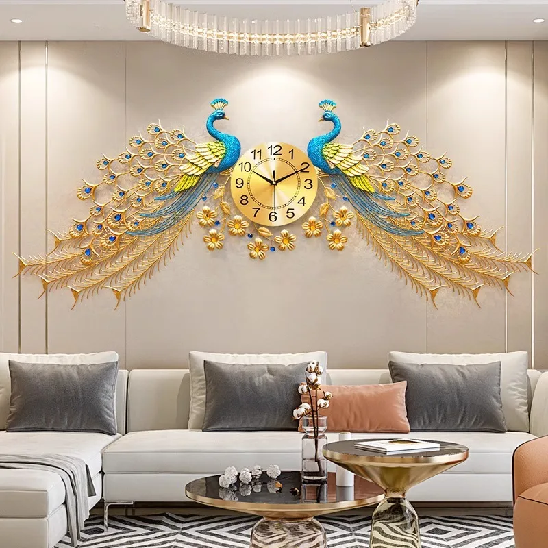 

Peacock , living room clock, art decoration clock, home European style quartz , luxury atmospheric clock, persona