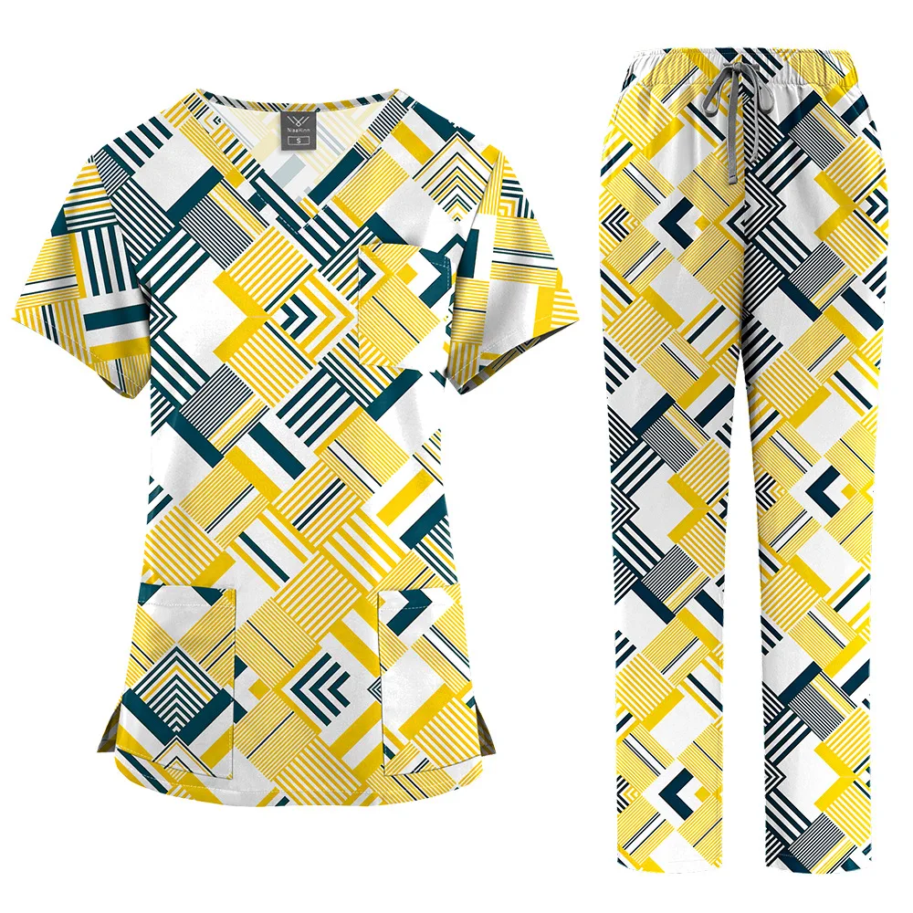 Ensemble de lavage des mains imprimé, mince, confortable et respirant, uniforme de travail imprimé de dessin animé médical pour médecin et infirmière